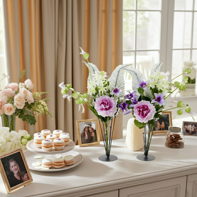 【造花の仏花・供花】ピオニー＆ノーブルクレマチスの供花（左右１対セット）