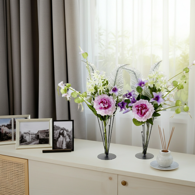 【造花の仏花・供花】ピオニー＆ノーブルクレマチスの供花（左右１対セット）