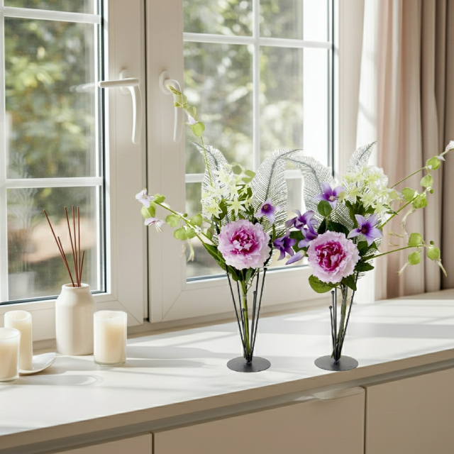 【造花の仏花・供花】ピオニー＆ノーブルクレマチスの供花（左右１対セット）