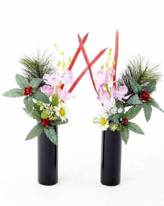 造花 お正月 迎春用 ミニ供花 蘭とマーガレットのミニ仏花セット 左右１対 造花 アートフラワーの通販店 あーとみゆき