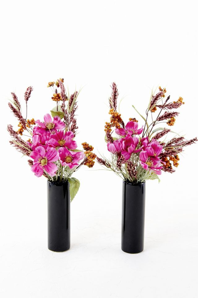 【造花 ミニ供花】コスモスと実物のミニ仏花セット（左右１対）
