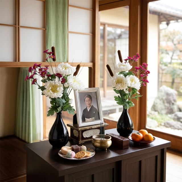 【造花の仏花・供花】菊＆ガマの穂の供花（左右１対セット）