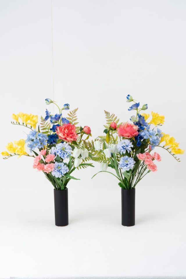 【豪華洋風仏花】アーティフィシャルフラワー 左右一対セット お墓・お仏壇用 供花（ピオニー・カーネーション・他）