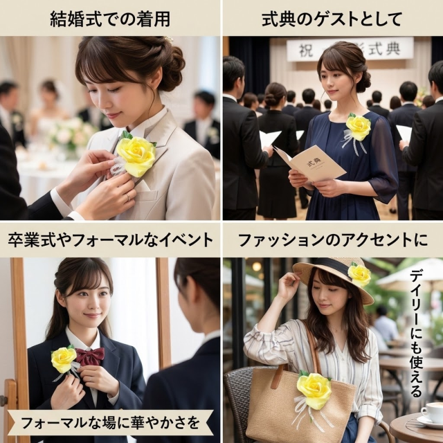 【コサージュ／アートフラワー・アーティフィシャルフラワー】プリンセスローズ（大）のコサージュ（イエロー）