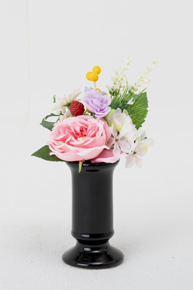 【アーティフィシャルフラワー・造花 お仏壇向けリトル仏花・供花】野薔薇とミモザのミニ供花−1束タイプ