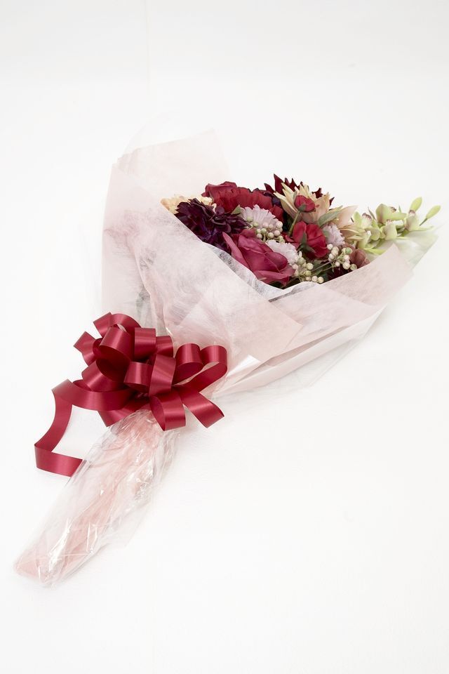 【贈答・贈呈用花束・造花花束・花束ギフト】薔薇とダリアとカーネーションのアーティフィシャルフラワーブーケ/ル・モンド