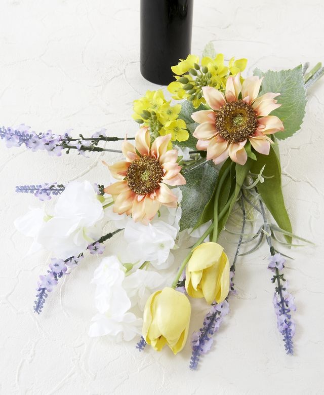 【お墓・仏壇用 造花の仏花・供花】サンフラワーとチューリップの仏花セット（左右１対）