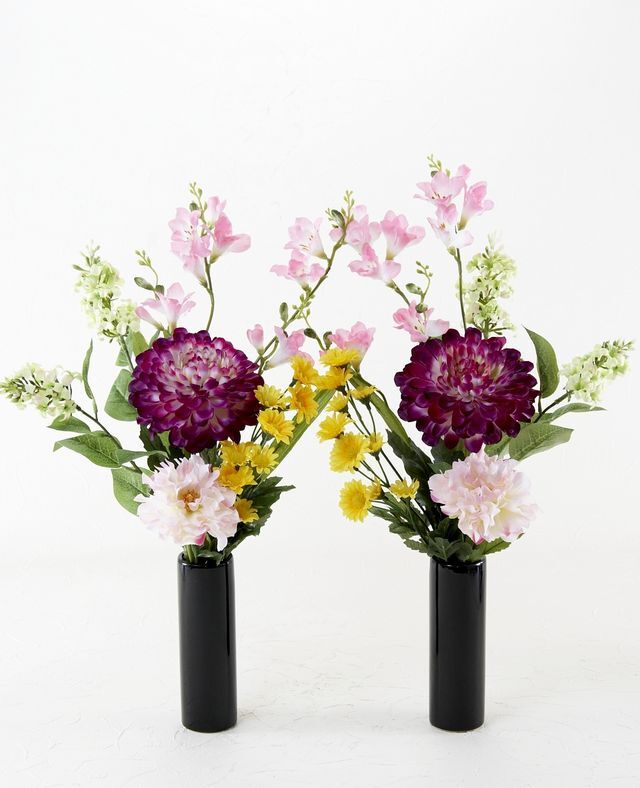【造花の仏花・供花】ピオニー＆マムの供花（左右１対セット）