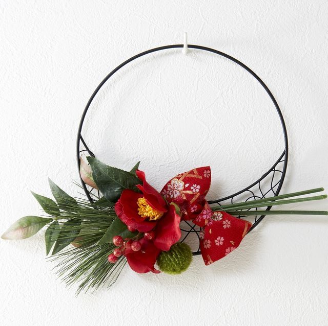 【造花のお正月飾り・和風壁掛け・ハンギングアレンジ】春喜