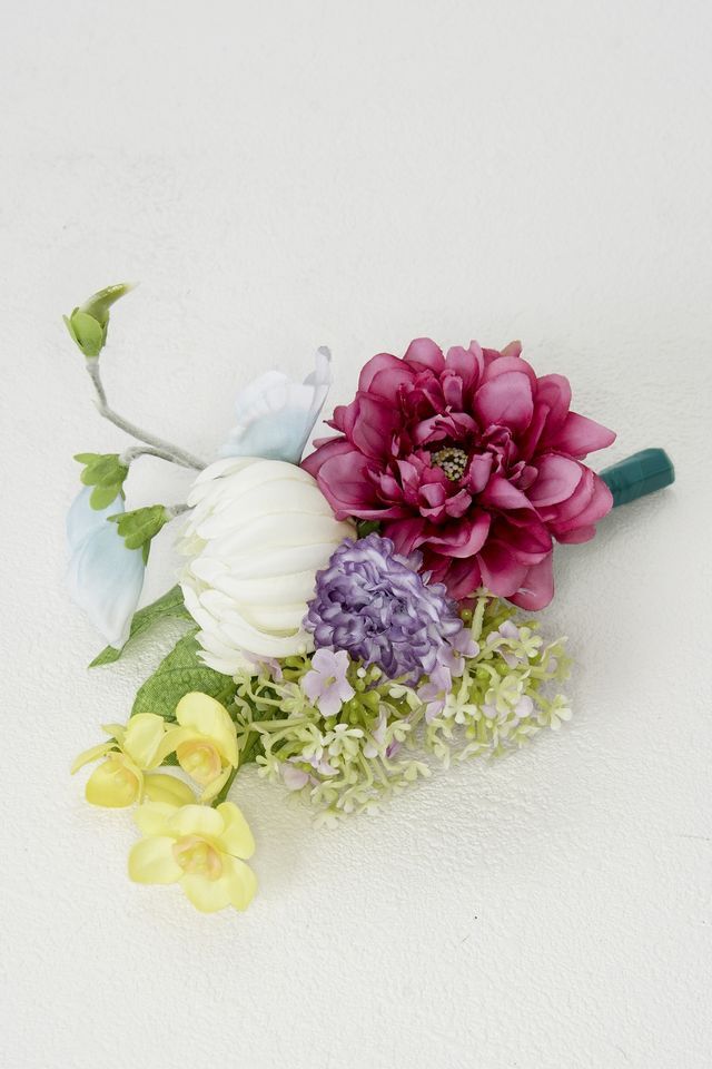 【アーティフィシャルフラワー・造花 お仏壇向けリトル仏花・供花】ダリアとマムのミニ供花−1束タイプ