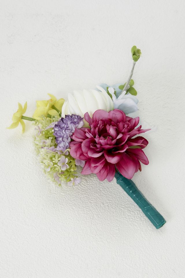 【アーティフィシャルフラワー・造花 お仏壇向けリトル仏花・供花】ダリアとマムのミニ供花−1束タイプ