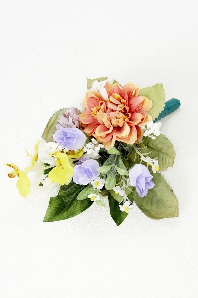 【アーティフィシャルフラワー・造花 お仏壇向けリトル仏花・供花】ダリアとミニバラのミニ供花−1束タイプ