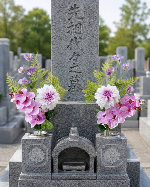 【造花の仏花・供花】胡蝶蘭＆ダリアのモダン供花（左右１対セット）