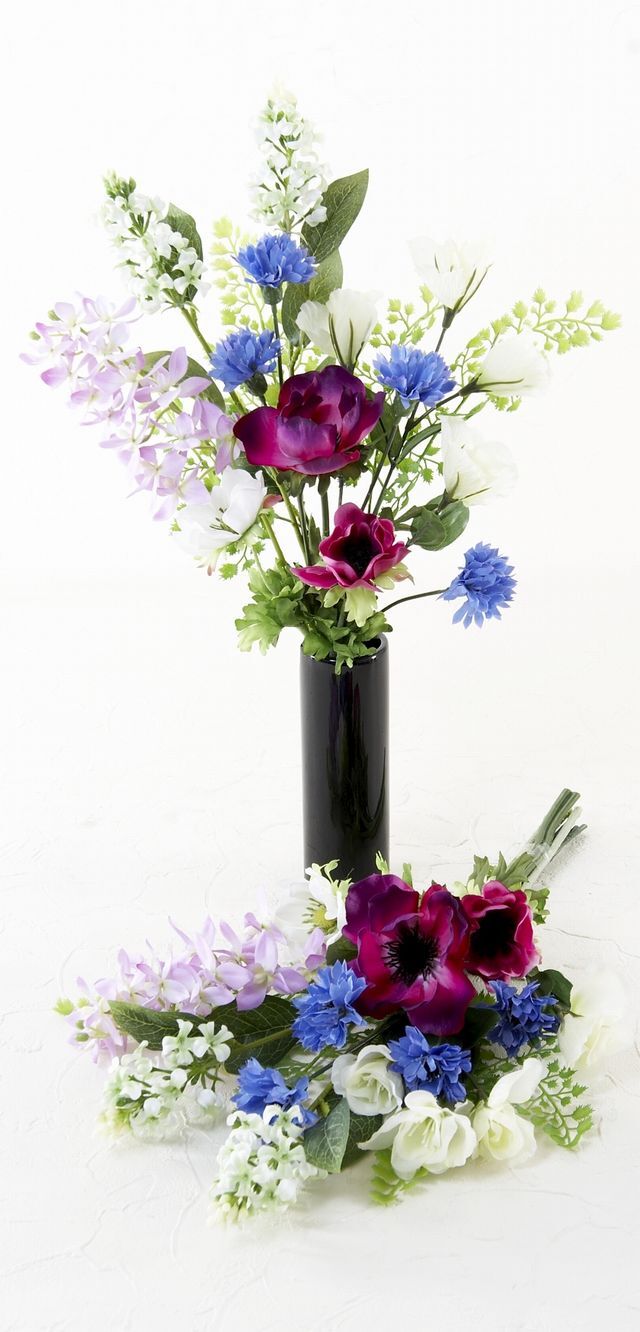 【お墓・仏壇用 造花の仏花・供花】アネモネとヤグルマソウの仏花セット（左右１対）