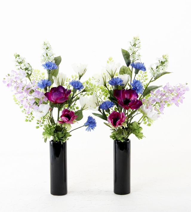 【お墓・仏壇用 造花の仏花・供花】アネモネとヤグルマソウの仏花セット（左右１対）