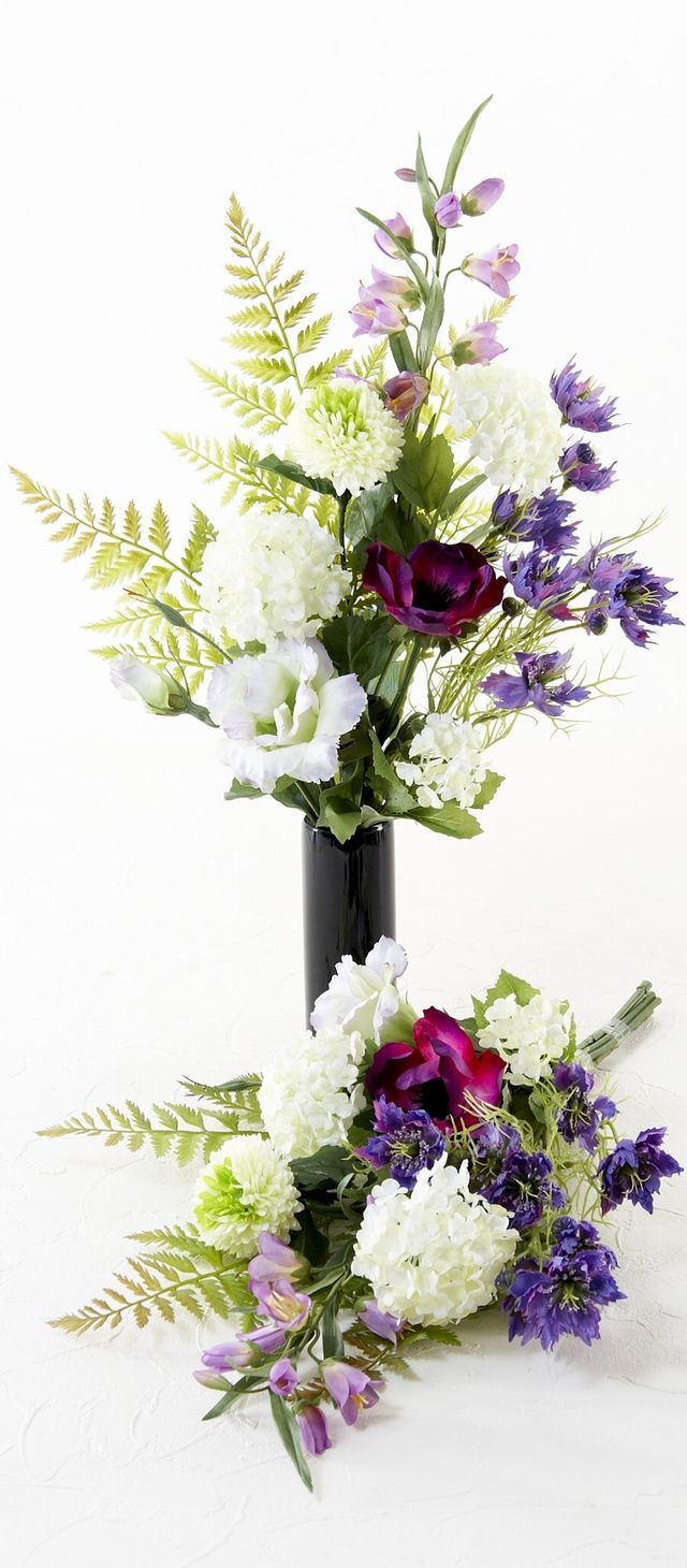 お墓 仏壇用 造花の仏花 供花 矢車草とビーバナムの仏花セット 左右１対 造花 アートフラワーの通販店 あーとみゆき