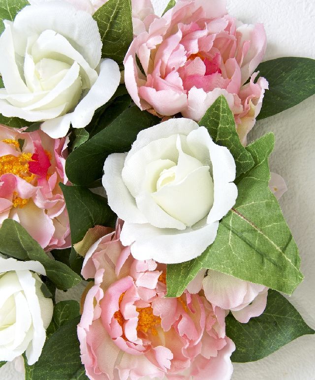 【造花・アーティフィシャルフラワーリース】ローズ＆ピオニーリース／ピンクホワイト