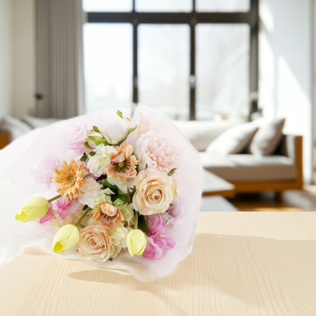 贈答・贈呈用花束・造花花束・花束ギフト】スイートピーとチューリップ