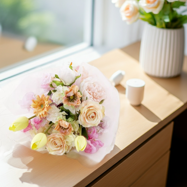 贈答・贈呈用花束・造花花束・花束ギフト】スイートピーとチューリップ