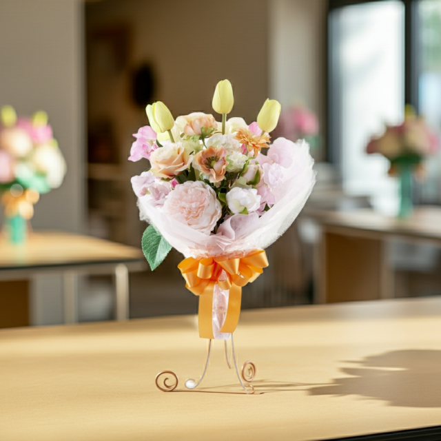 贈答・贈呈用花束・造花花束・花束ギフト】スイートピーとチューリップ