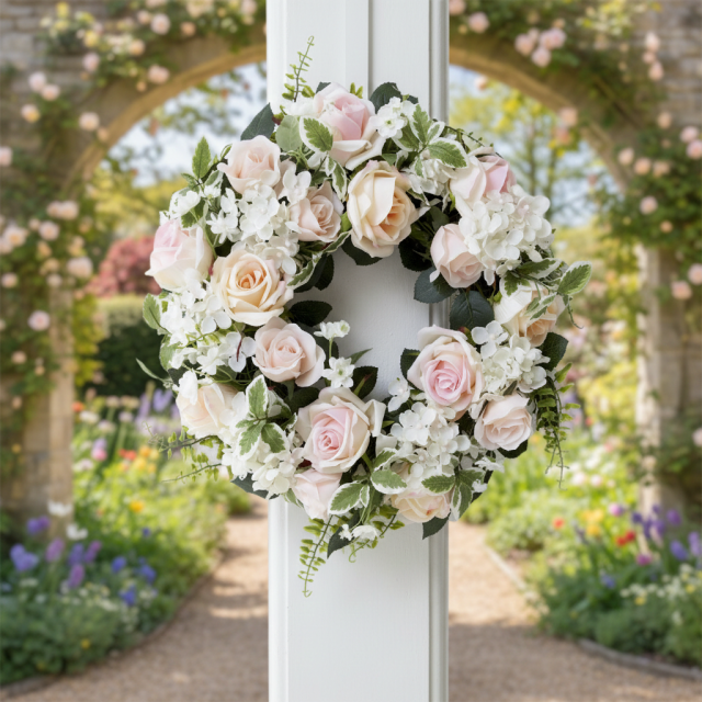 造花・アーティフィシャルフラワーリース】ミックスフェミニンローズ