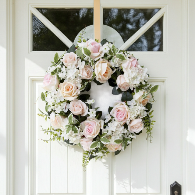 造花・アーティフィシャルフラワーリース】ミックスフェミニンローズ