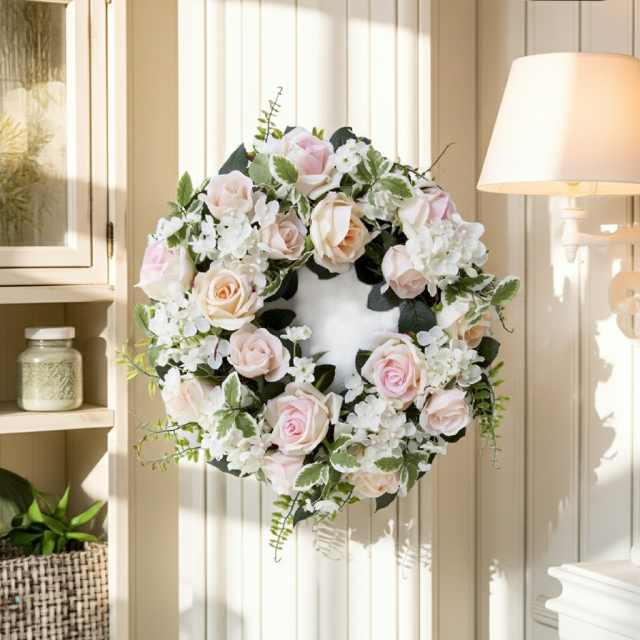 造花・アーティフィシャルフラワーリース】ミックスフェミニンローズ