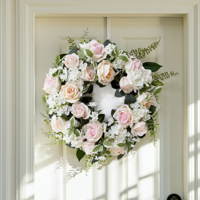 造花・アーティフィシャルフラワーリース】ミックスフェミニンローズ