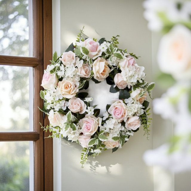 造花・アーティフィシャルフラワーリース】ミックスフェミニンローズ