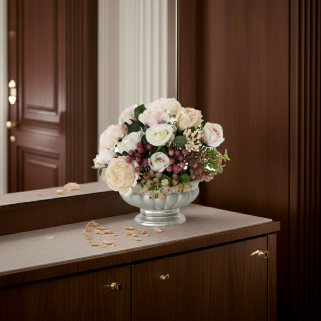 【造花・アーティフィシャルフラワー・インテリアアレンジメント】パウダリーローズ