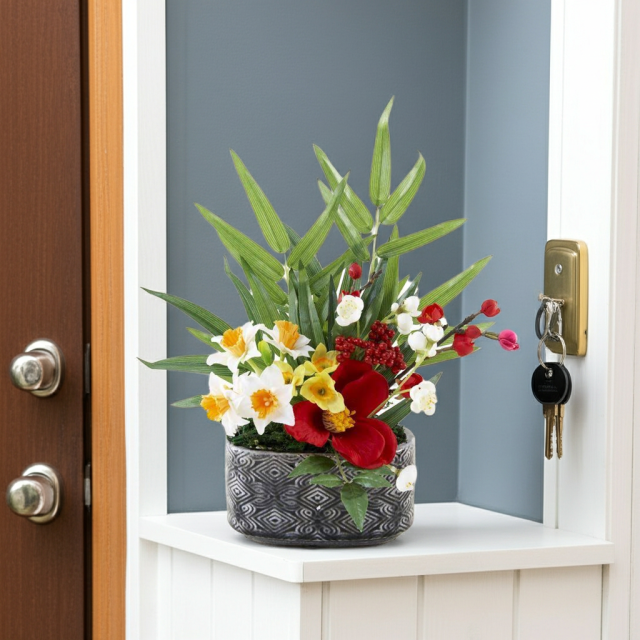 造花・アートフラワー・和モダン・和風アレンジメント】紅雀－くじゃく