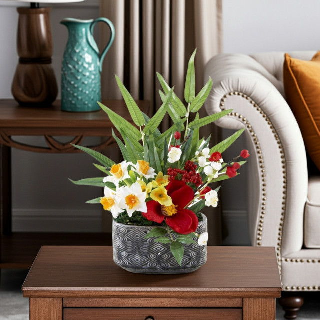 造花・アートフラワー・和モダン・和風アレンジメント】紅雀－くじゃく