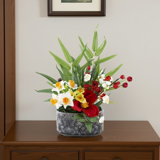 造花・アートフラワー・和モダン・和風アレンジメント】紅雀－くじゃく