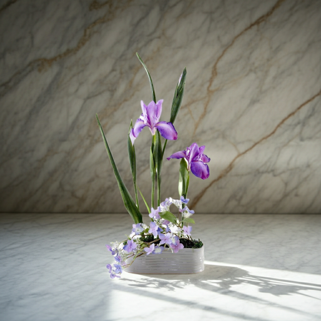 造花・アートフラワー・和モダン・和風アレンジメント】紫苑―shion