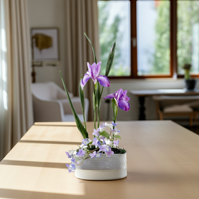 造花・アートフラワー・和モダン・和風アレンジメント】紫苑―shion