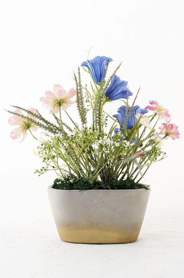 【造花・アーティフィシャルフラワー・アレンジメント】コスモスとカンパニュラのナチュラルアレンジメント