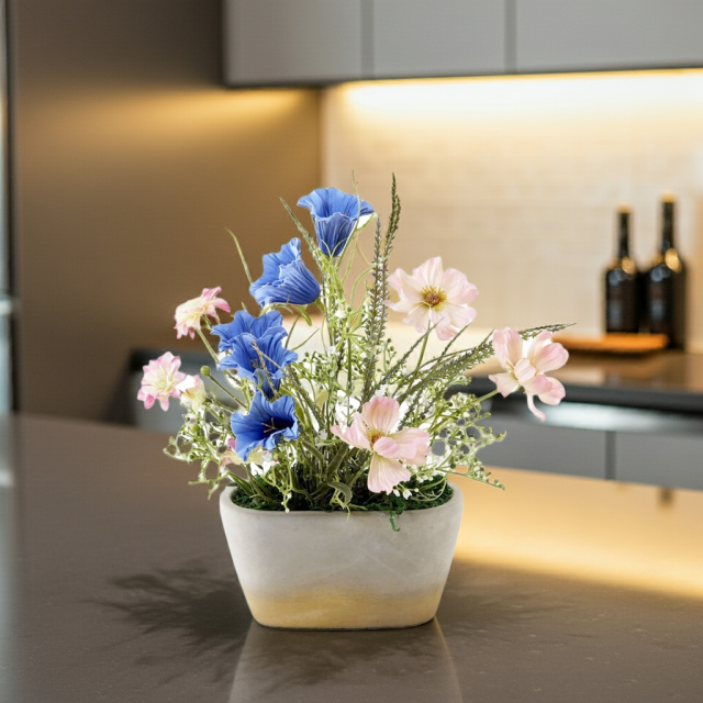 ✳NEW✳ガラスのおうち(ブルー)❁ミニバラ&多肉植物 フラワーアレンジメント ✳NEW✳ガラスのおうち(ブルー)❁ミニバラ&多肉植物 フラワー