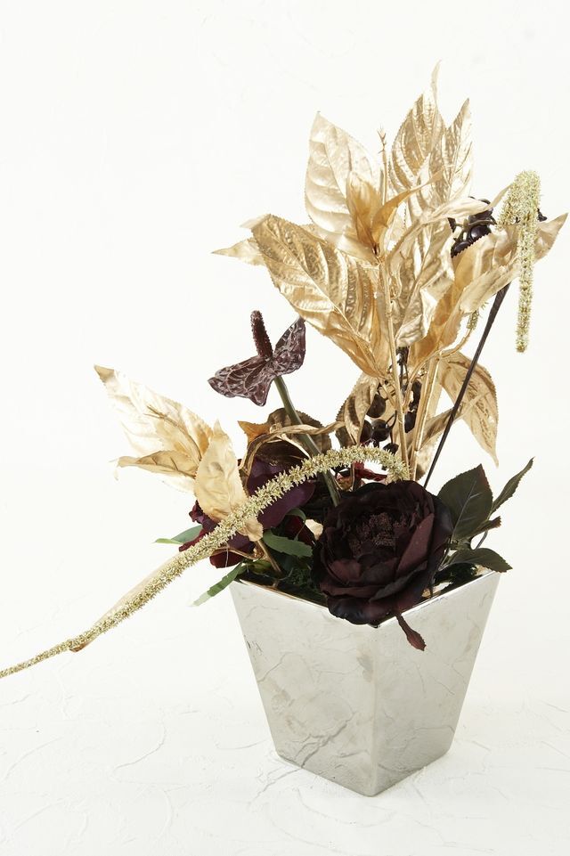 ゴールドリーフアレンジメント（リーフ造花）アートフラワー 造花インテリア・アートフラワー・アーティフィシャルフラワー