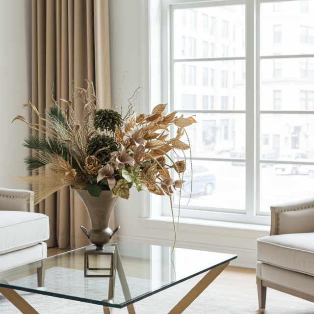 【プレミアムデザイン/造花・アートフラワーアレンジメント-golden peacock wings】ゴールデンピーコックウィング