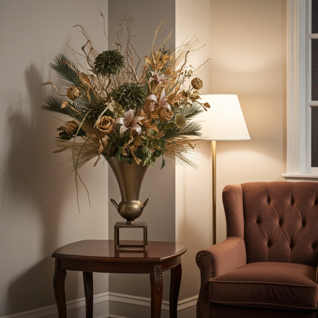 【プレミアムデザイン/造花・アートフラワーアレンジメント-golden peacock wings】ゴールデンピーコックウィング