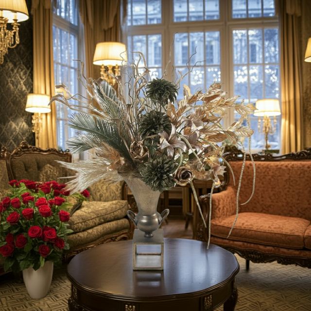 【プレミアムデザイン/造花・アートフラワーアレンジメント-golden peacock wings】ゴールデンピーコックウィング