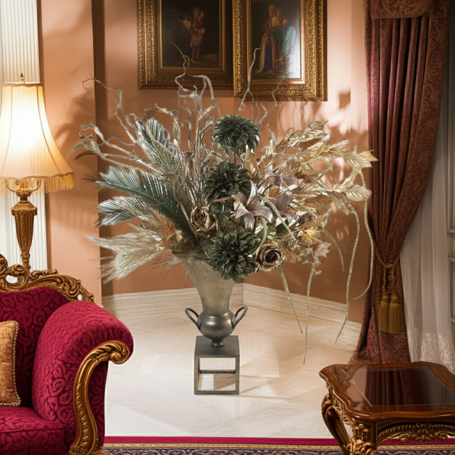 【プレミアムデザイン/造花・アートフラワーアレンジメント-golden peacock wings】ゴールデンピーコックウィング