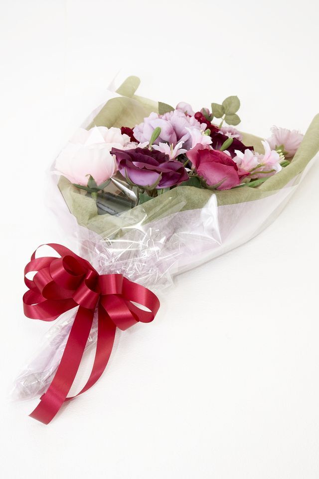 【贈答・贈呈用花束・造花花束・花束ギフト】ピオニーとバラとダリアのアーティフィシャルフラワーブーケ/ミスティローズ