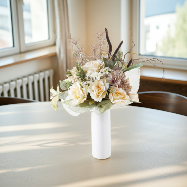 造花　フラワーアレンジメント　ホワイト　ベージュ　インテリア　おしゃれ　上品 アーティフィシャルフラワー インテリアブーケアレンジ】バラ&ダリアの