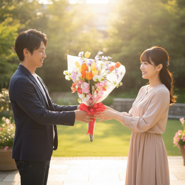高級アーティフィシャルフラワー花束｜チューリップ＆スイートピーのミックスカラーブーケ（プロポーズ・お誕生日・卒業・退職）