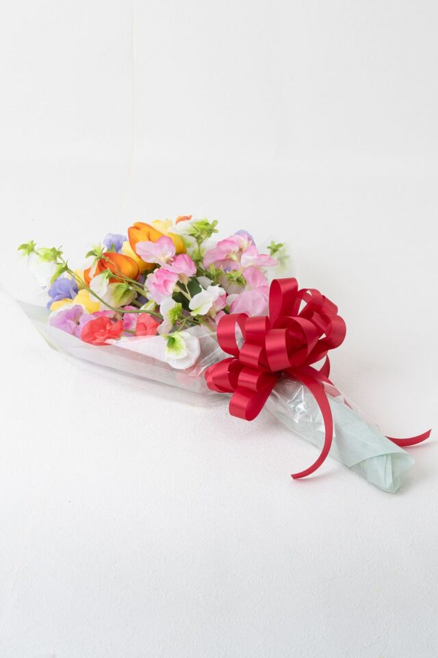 高級アーティフィシャルフラワー花束｜チューリップ＆スイートピーのミックスカラーブーケ（プロポーズ・お誕生日・卒業・退職）