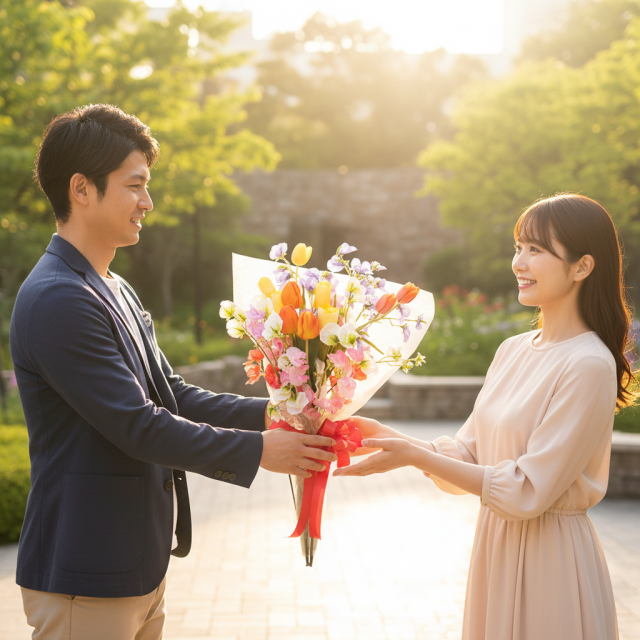 高級アーティフィシャルフラワー花束｜チューリップ＆スイートピーのミックスカラーブーケ（プロポーズ・お誕生日・卒業・退職）