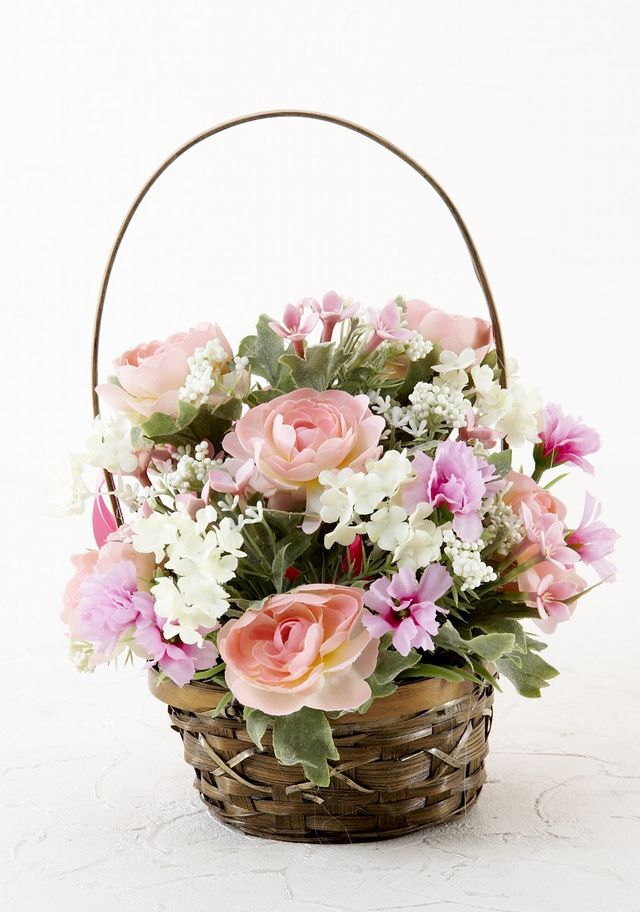 造花・アーティフィシャルフラワー・カゴアレンジメント  