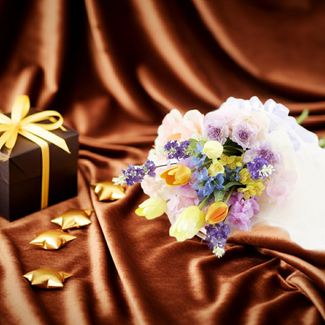 【贈答・贈呈用花束・造花花束・花束ギフト】スイートピーとチューリップのアーティフィシャルフラワーブーケ/ラベンダーミックス