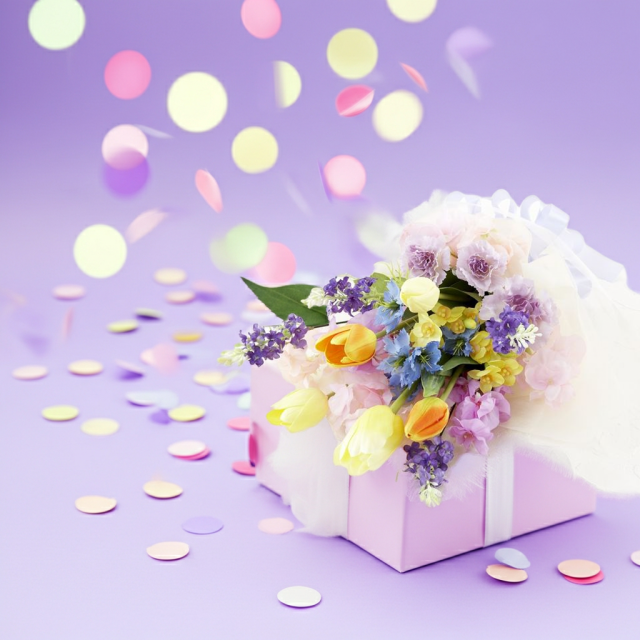 【贈答・贈呈用花束・造花花束・花束ギフト】スイートピーとチューリップのアーティフィシャルフラワーブーケ/ラベンダーミックス